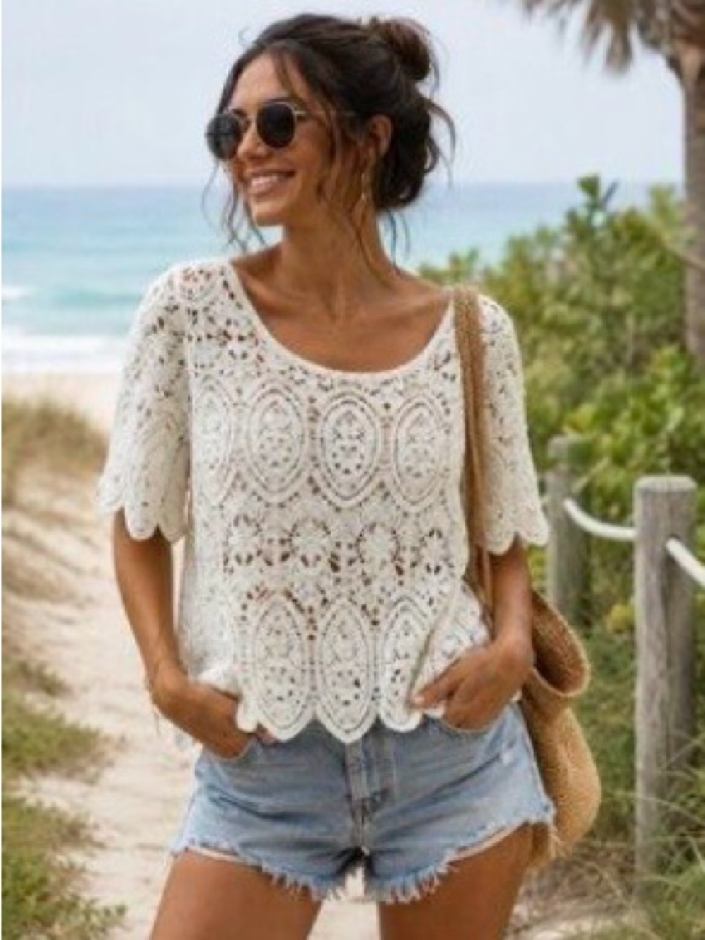 Solitaire White Crochet Lace Knit Top
